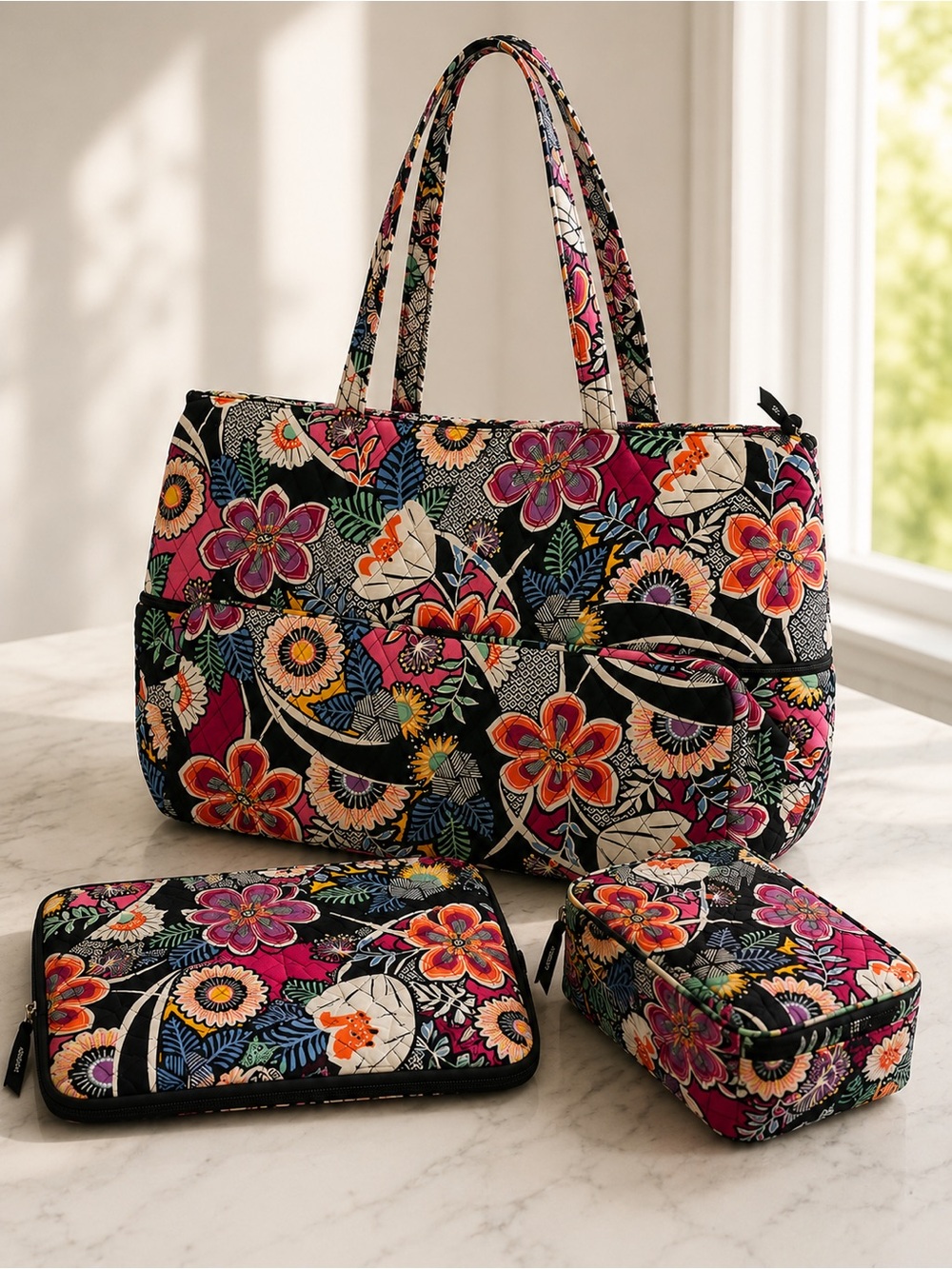 Vera Bradley Expandable Travel Bag Toiletry Case iPad Laptop Sleeve Kauai Floral